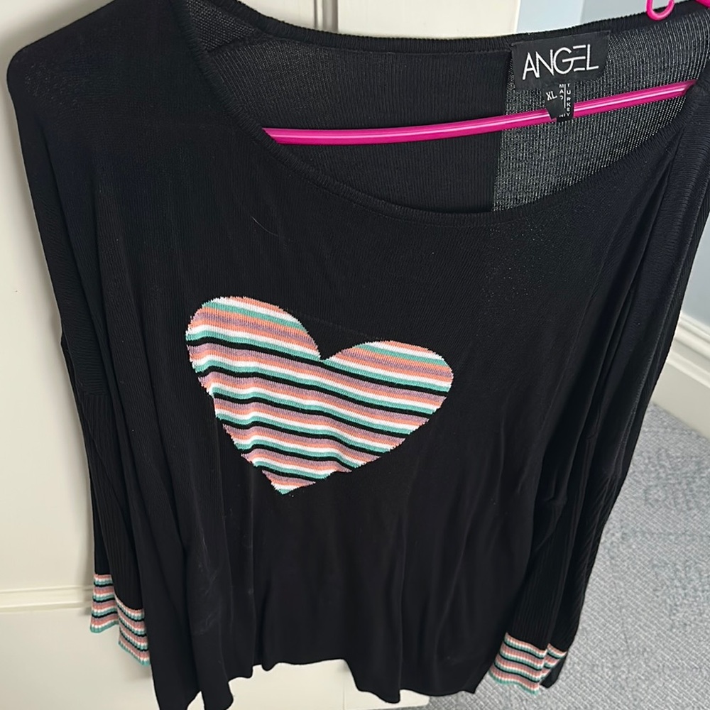 Angel Black Top with Striped Heart